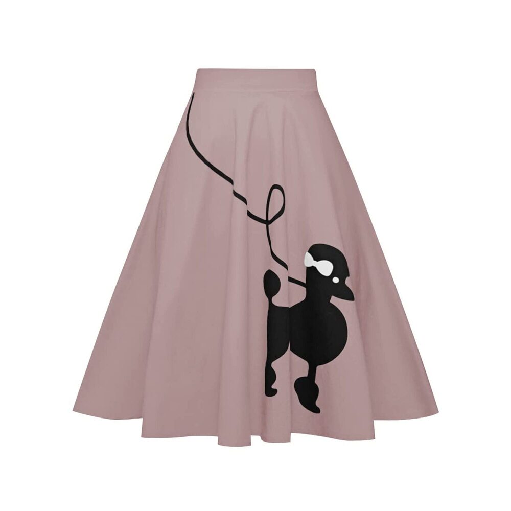 1916 Dog Printed High Waist Poodle Skirt 50s Vintage Loose Fold Pleated
